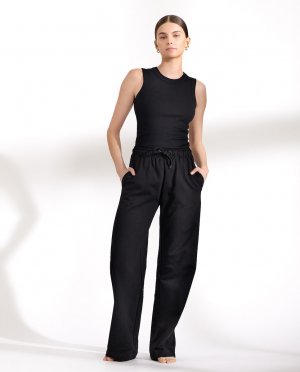 Женские длинные домашние брюки из органического хлопка, черный Bread & Boxers