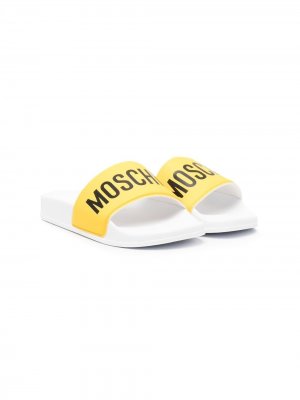 Шлепанцы с открытым носком и логотипом Moschino Kids. Цвет: желтый