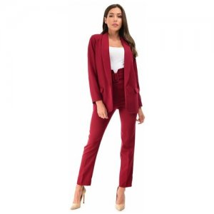 Женский классический костюм двойка, деловой, брюки с завышенной талией, прямой пиджак оверсайз, офисный, летний, весенний, бордовый цвет, размер 42 AnyMalls