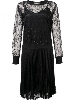 Плиссированное платье с кружевной панелью Loyd/Ford. Цвет: чёрный
