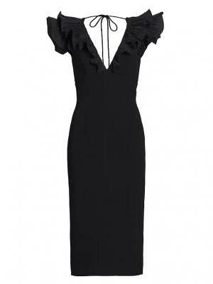 Платье миди с V-образным вырезом и оборками Chloe , черный Rebecca Vallance
