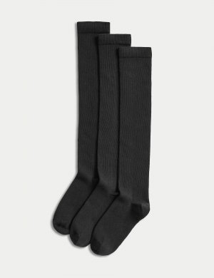 3 пары носков выше колена с высоким содержанием хлопка , черный Marks & Spencer