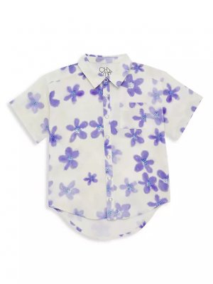 Оксфордская рубашка с короткими рукавами и цветочным принтом для маленьких девочек , белый Chaser
