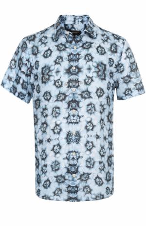 Льняная рубашка с короткими рукавами Baldessarini. Цвет: голубой