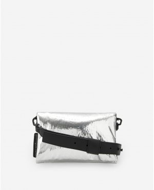 Женская сумка через плечо с карманом и магнитной застежкой серебристого цвета , серебро Adolfo Dominguez