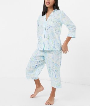 Пижама с брюками капри и рубашкой лацканами бирюзовым принтом Lauren by Ralph Lauren-Голубой