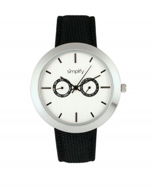Кварцевые часы 6100 с белым циферблатом, черным полиуретановым ремешком парусиновым покрытием, 43 мм Simplify