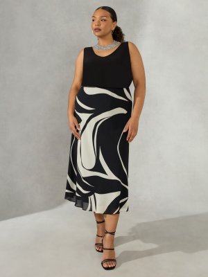 Монохромная юбка-комбинация Curve с косым вырезом и завитками, черный/белый Live Unlimited