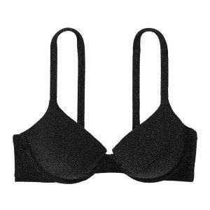 Топ бикини Victoria's Secret Swim Shimmer Icon Push-Up, черный Victoria's. Цвет: черный