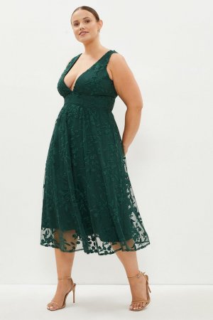 Платье миди больших размеров с глубоким V-образным вырезом и вышивкой , зеленый Coast