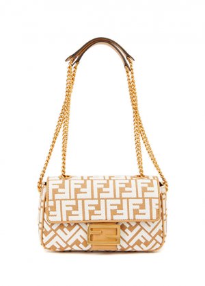 Женская сумка миди baguette ecru с логотипом на цепочке Fendi
