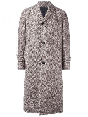 Пальто миди с узором-елочкой Wooster + Lardini. Цвет: коричневый