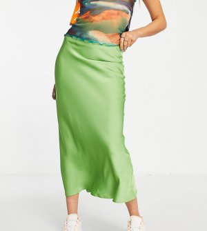 Атласная юбка-комбинация миди цвета зеленого васаби -Зеленый цвет ASOS DESIGN