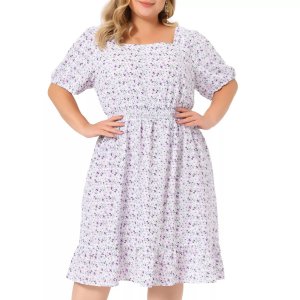 Женское платье-рубашка миди больших размеров с рюшами и присборенной талией на талии цветочным принтом , фиолетовый Agnes Orinda