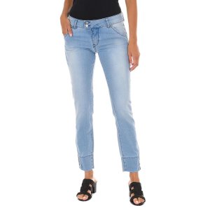 Длинные джинсовые брюки с эффектом потертости и узким низом 10DBF0770 женщина MET