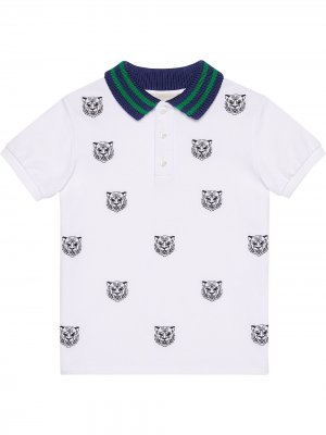 Рубашка-поло с вышитыми головами тигров Gucci Kids. Цвет: белый