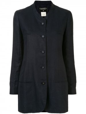 Пальто с V-образным вырезом Chanel Pre-Owned. Цвет: синий