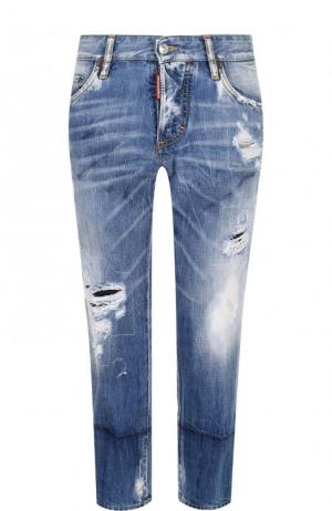 Укороченные джинсы прямого кроя с потертостями Dsquared2. Цвет: голубой