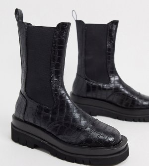 Черные массивные ботинки челси из экокожи с крокодиловым принтом Exclusive Nora-Черный Z_Code_Z