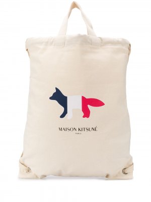 Рюкзак с принтом Maison Kitsuné. Цвет: белый