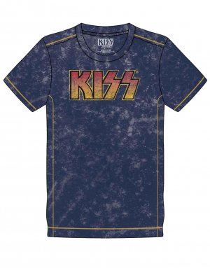 Классическая футболка с логотипом группы Snow Wash KISS, темно-синий Kiss