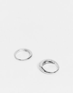 Эксклюзивный набор из 2 серебристых куполообразных колец -Серебристый DesignB London Curve