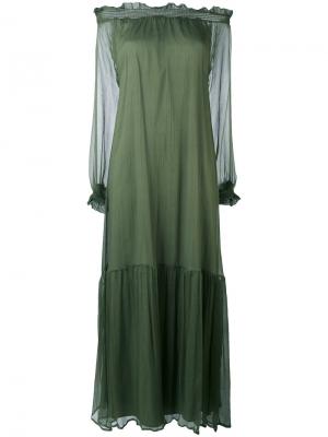 Длинное платье с открытыми плечами P.A.R.O.S.H.. Цвет: зелёный
