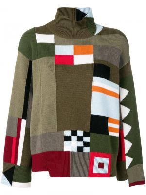 Вязаный свитер дизайна колор-блок MRZ. Цвет: зеленый