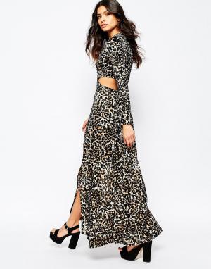 Леопардовое платье макси с вырезом на спине Lovin Wagon Somedays. Цвет: мульти