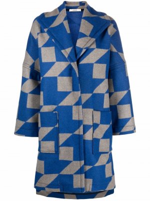 Однобортное пальто с узором Odeeh. Цвет: синий