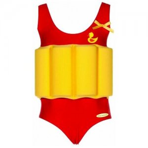 Детский купальный костюм для девочки,, Уточка, размер 92, красный Baby Swimmer. Цвет: красный/желтый