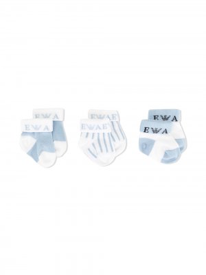Комплект из трех пар носков с логотипом Emporio Armani Kids. Цвет: белый