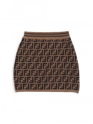 Трикотажная мини-юбка с логотипом по всей поверхности для девочек , коричневый Fendi