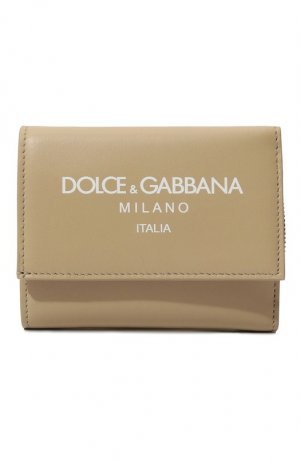 Кожаное портмоне Dolce & Gabbana. Цвет: бежевый