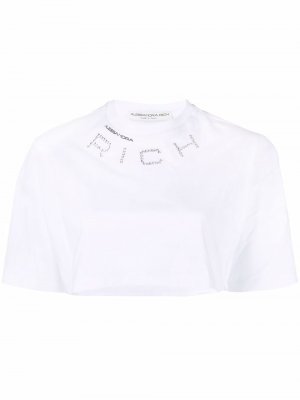 Укороченная футболка с кристаллами Alessandra Rich. Цвет: белый