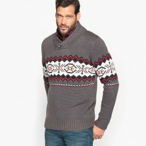 Пуловер из плотного трикотажа с шалевым воротником и жаккардовым рисунком CASTALUNA FOR MEN. Цвет: темно-серый меланж