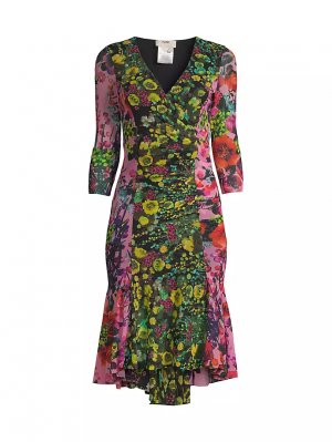 Платье миди из тюля в стиле пэчворк с цветочным принтом , мультиколор Fuzzi