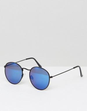 Круглые солнцезащитные очки с синими стеклами New Look. Цвет: синий