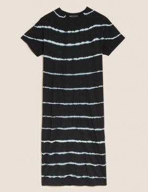 Платье-футболка миди с принтом тай-дай из чистого хлопка, Marks&Spencer Marks & Spencer. Цвет: черный микс