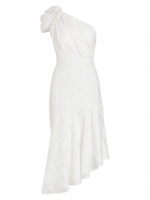 Жаккардовое платье-миди с цветочным принтом на одно плечо , слоновая кость ML Monique Lhuillier