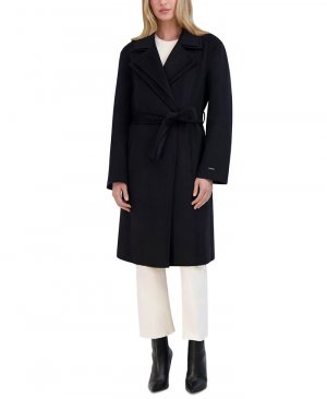 Женское пальто с запахом из смесовой шерсти двойным воротником , черный Tahari
