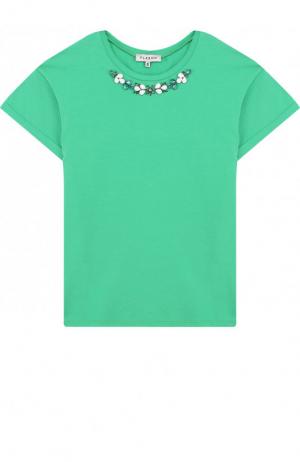 Хлопковая футболка с кристаллами Decor Flashin. Цвет: зеленый