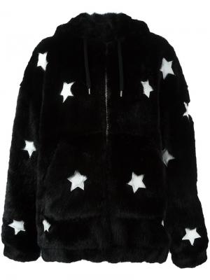 Меховое пальто со звездами Filles A Papa. Цвет: чёрный