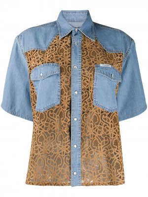 Джинсовая рубашка с кружевными вставками Forte Dei Marmi Couture. Цвет: синий
