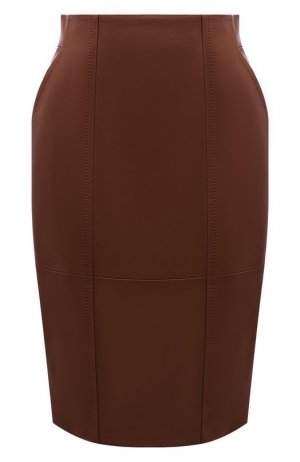 Кожаная юбка BOSS. Цвет: коричневый
