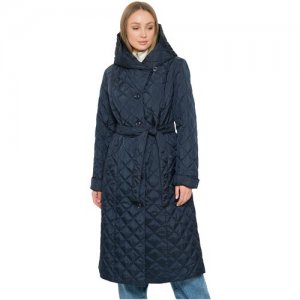 Пальто стёганное женское с капюшоном большие размеры темно-синий Tirella City