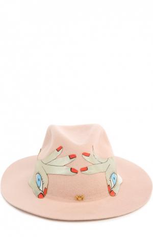 Фетровая шляпа с аппликацией MiniMe Paris. Цвет: светло-розовый
