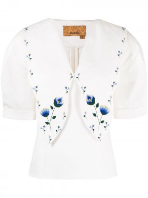 Блузка с цветочной вышивкой ANOUKI. Цвет: белый