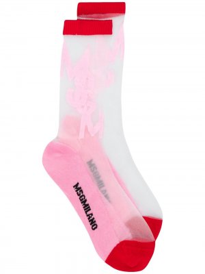 Шифоновые носки с жаккардовым логотипом MSGM. Цвет: розовый