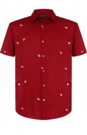Рубашка из вискозы с короткими рукавами Emporio Armani. Цвет: красный